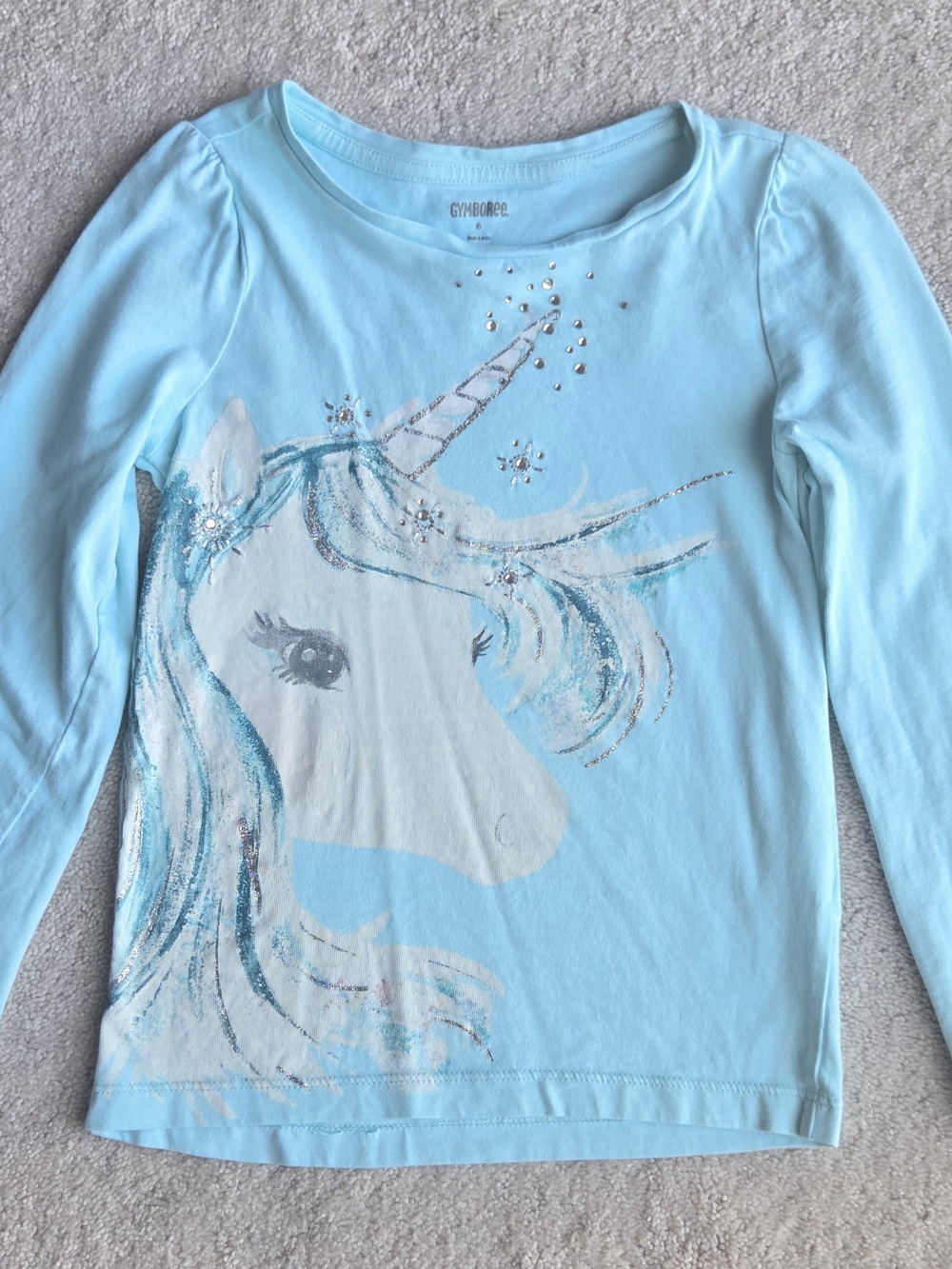 Gymboree Light Blue Unicorn Glitter Long-Sleeve Tee